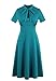 Wellwits Women's Keyhole Cutout Bowtie Vintage Collared Dress Army Green M