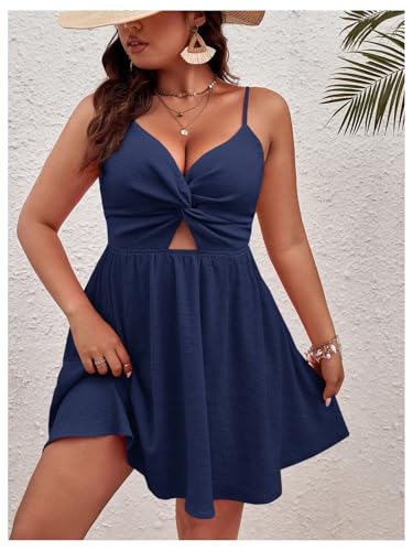 Image of Floerns Women's Plus Size Cut Out Twist Front Sleeveless Flare Hem Cami Dress