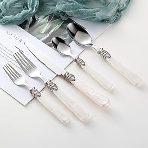 20 pieces Stainless Steel Vintage Flatware Sets With White HanldSilverware Set For 4Dishware Safe20 White