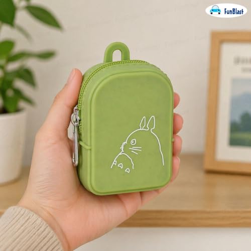 Image of FunBlast Cute Cat Shape Silicone Coin Purse for Kids & Adults - Mini Pouch for Coins, Earphones, Keys & Small Essentials, Aesthetic Pouches for Girls & Women - 10 X 7 X 4 Cm (Cat-Green)