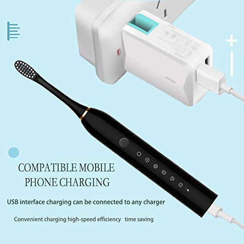 Sonic Electric Toothbrush Rechargeable Ideal For Adults Children, 6 Optional Modes Ipx7 Usb Fast Charging Electric Ultrasonic Toothbrush With 2 Min Build In Timer & 4 Replacement Brush Heads（Black） #TOP4