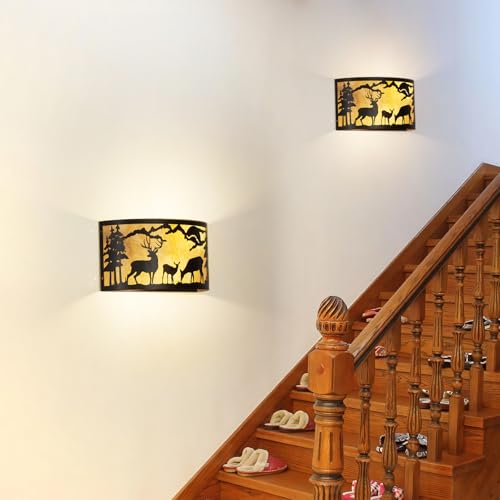 Image of Farmhouse Deer Wall Sconces, E12 Base Rustic Industrial Wall Lights for Bedroom, Living Room, Hallway, Stairway, and Porch Lighting