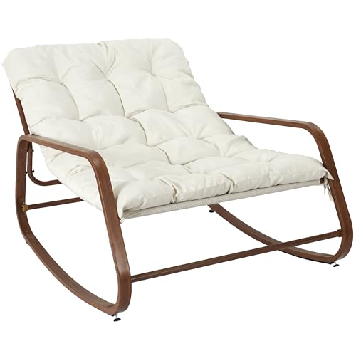 HOME DECO FACTORY - HDO7309 Sillón Mecedora Miami Blanco Imitación Madera, Mobiliario de Exterior, 92x69x130 cm, Altura de Asiento 46 cm, Beige Marrón