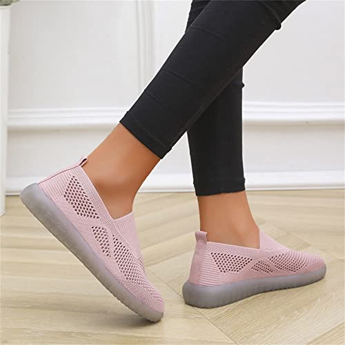 Ladies Fashion Solid Color Mesh Breathable Comfortable Flat Casual Shoes Casual Shoes for Men Suede (7.5) Pink4