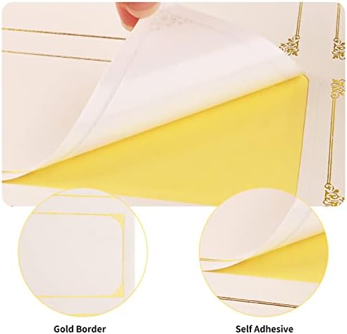 Bekecidi 100 Pieces Large Sticky Labels, Self Adhesive Blank Stickers Labels with Gold Border Writable Address Labels Name Tags Stickers for Jam Jars, Bottles, Kitchen Containers, File Folder