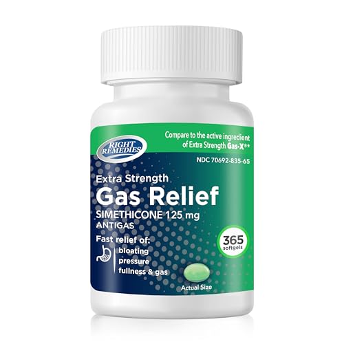 RIGHT REMEDIES Gas Relief Extra Strength, 125mg Simethicone (365 Softgels), Fast Relief from Gas,