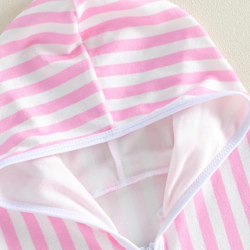 Image of Girls Boys Hooded Terry Coverups One Piece Swimsuits Summer Striped Trim Zip Up Short Sleeve Swim Cover Up Beachwear