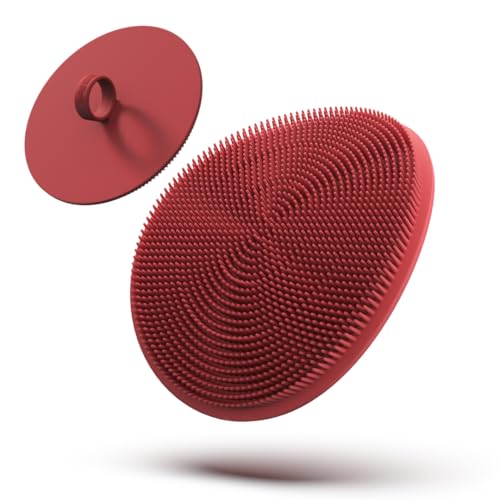 Boie USA Loop Body Scrubber - Soft Silicone-Like Exfoliating Shower Scrubber, Body Cleansing Brush - Hang-to-Wall Loofah Replacement - Body Exfoliator for All Skin Types (Red)