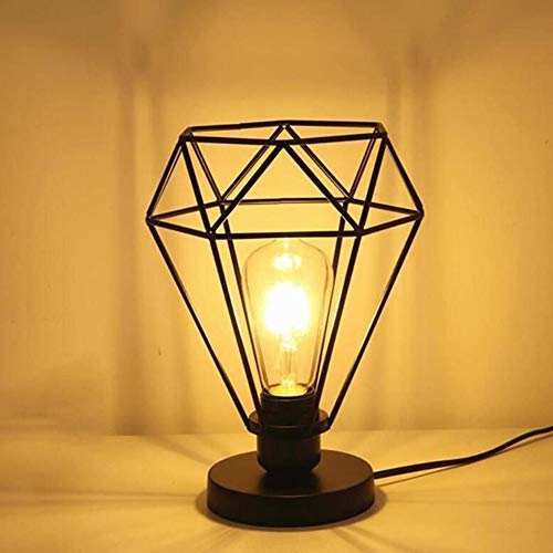Chao Zan moderne industrielle Cage de diamant Lampe de table, lampadaire avec Vintage design Industriel, lampe de chevet, lampe de table,no ampoules,Noir, Douille : E27,pour salon,chambre et bureau