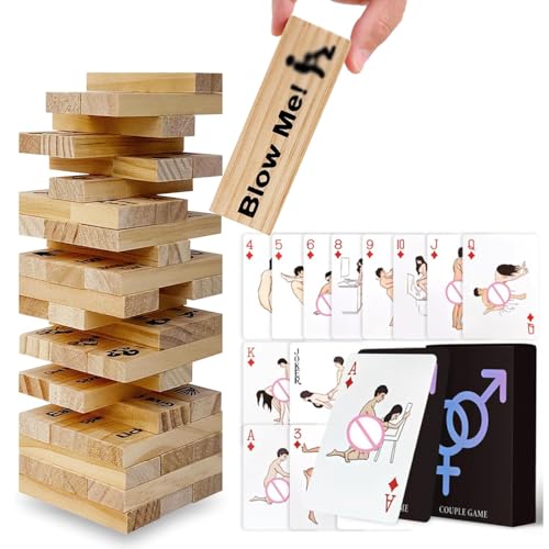 Dhqkqg Classic Couples games Lust Tower Couples Games & Adult Card Games Sx Cards Game for Adults Stacking Wooden Block Game for Valentines Day Gifts (A)