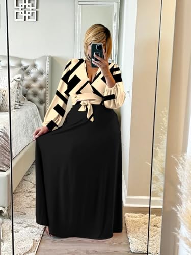 Image of Plus Size Women's 2 Piece Outfits Casual Long Sleeve Wrap Crop Top Maxi Long Dress Flowy Matching Sets