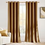 Picture of NICETOWN Golden Brown Velvet Curtains & Drapes - Half Blackout Thermal Insulating Soft Window Curtains for Bedroom Living Room Dining Sliding Glass Door, W52 x L90 inches, 2 Panels