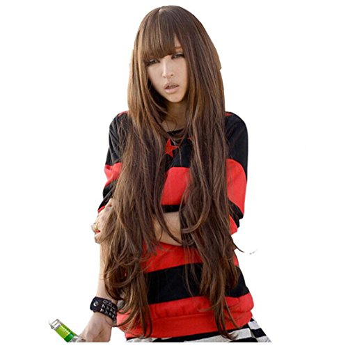 HSG Fashion Ladies Light Brown Long Wigs Curly Wavy Wigs Like Real Hair Wig