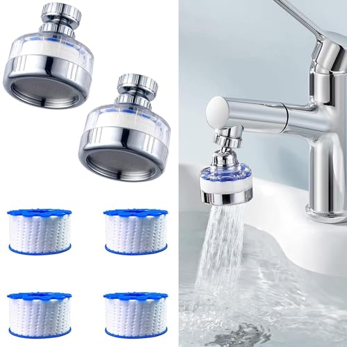 Azonee Sink Filter Water Faucet 360 Rotating Faucet Filters Purifier Kitchen Tap Filtration Removes Chlorine Fluoride Heavy Metals Hard Water for Home Bathroom Kitchen 2 Pack