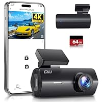 GKU 4K Dashcam Auto,Dashcam Auto vorne,Mini Auto Kamera mit integriertem WLAN,170° Weitwinkel,Nachtsicht,WDR,24H Parküberwachung,Loop-Aufnahme,G-Sensor,Dash cam Vorne inklusive 64GB SD Karte