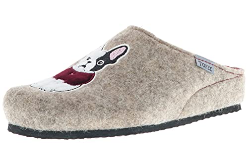Tofee Damen Hausschuhe Pantoffeln Pantoletten Naturwollfilz (Mops) beige,...
