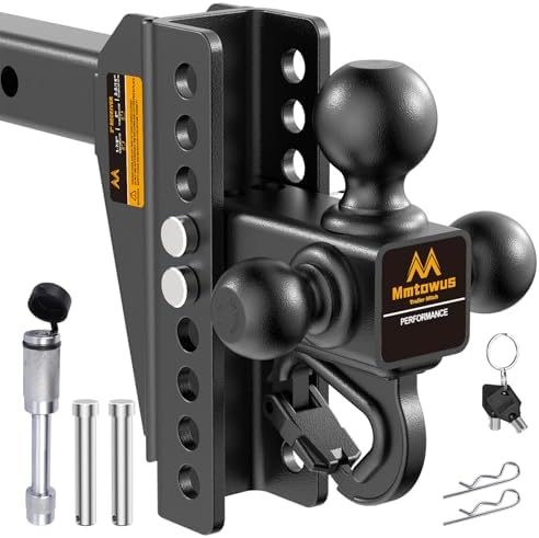 Black 10 Inch Drop/Rise Adjustable Trailer Hitch For 2.5" Receiver - Heavy Duty Aluminum With 2" & 2-5/16" Balls