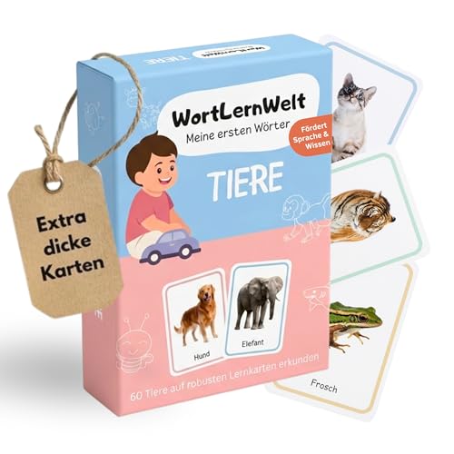 WortLernWelt Lernkarten Kinder Tiere Besonders dick & robust Naturgetreue Bildkarten zur Sprachförderung Kleinkinder & Baby ab 18 Monate Montessori Lernspielzeug 1 2 3 Jahre