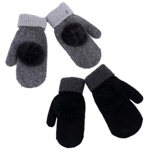 JECOMPRIS Guantes para Clima Frío Mujer 2 Piezas Manoplas Térmicas de Cachemira Forro Polar Completo Negro y Gris Oscuro Mitones Cálidos para Exteriores Invierno