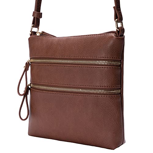 Image of Solene Small Multi Zipper Pocket Crossbody Bag with Adjustable Strap, Lightweight Travel Purse, Daily Small Messenger Pouch