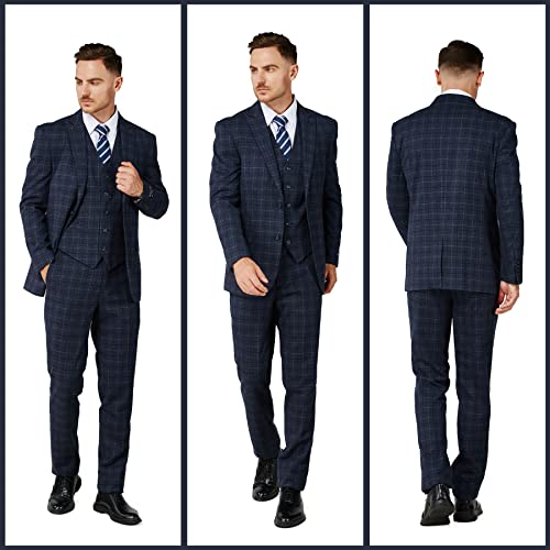 Antonio Uomo Men’s Plaid Suit Set – Slim Fit 3 Piece Blazer Jacket Vest Pants Formal Business Wedding Party Prom Dress Suits4