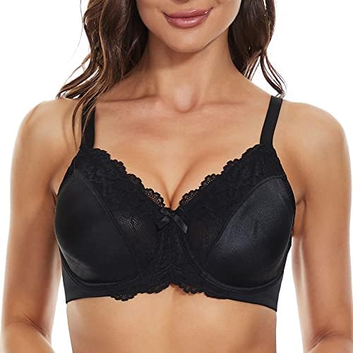 sheroine Underwire Lace Floral Women's Unlined Bra Minimizer Full Coverage Non Padded Everyday Bras(Black,40B)