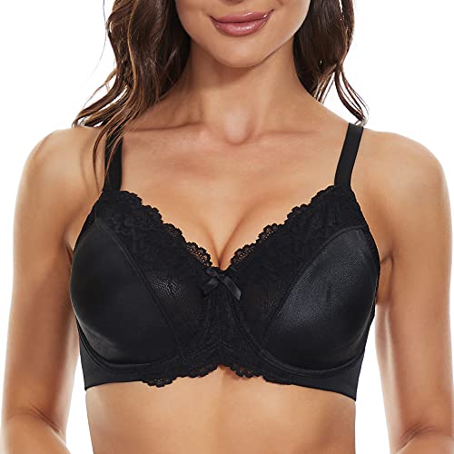 Sheroine Underwire Lace Floral Women's Unlined Bra Minimizer Full Coverage Non Padded Everyday Bras(Black,40B) #TOP3