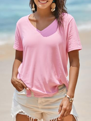 Imily Bela Womens V Neck T Shirts Lightweight Short Sleeve Tops Casual Basic Tees Trendy Summer Tshirt Loose Fit 20253