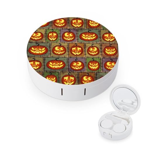 fkgvwo Contact Lens Container Halloween Pumpkin Travel Contact Lens Box with Mirror Tweezers Solution Bottle
