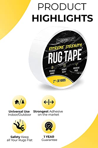 Image of The Good Stuff Double Sided Carpet Tape [2 inchx60yd] - Heavy-Duty Rug Gripper Tape - Strong Non-Slip Rug Tape for carpet, Hardwood floors, Vinyl, Area Rugs, Tiles, and Concrete - No Residue, Easy Removal