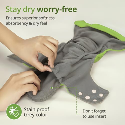 Image of LuvLap Reusable Baby Cloth Diapers Combo Pack of 10 (5 Shell + 5 Pads) Double Leak Guard, High Absorption, Stain-Proof Comfort & Protection, 3m+, Rash Free, Adjustable Waist & Height with Snap Buttons
