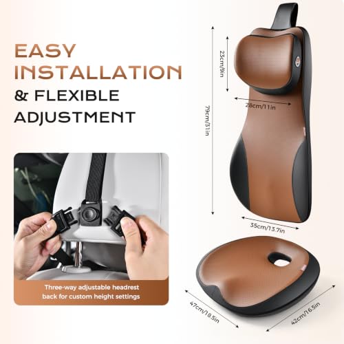 Image of Coverado Car Seat Cushion and One Piece Lumbar Support with Adjustable Neck Cushion for Car, Ergonomic Memory Foam Car Back Support, Truck Seat Cushion for Sciatica Back Neck Pain Relief, Blackbrown