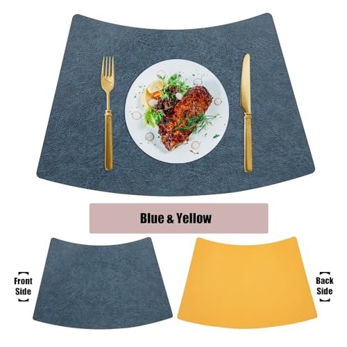 Sets de table étanches lavables en cuir synthétique bicolore bleu jaune x4