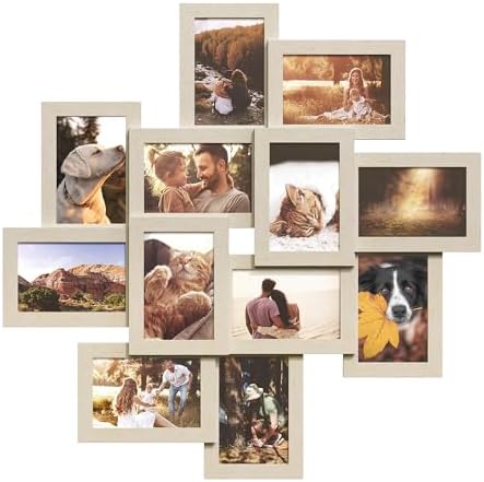 SONGMICS 12 4x6 Photo Frames Wall Gallery Multi-Frame Decor, Natu...