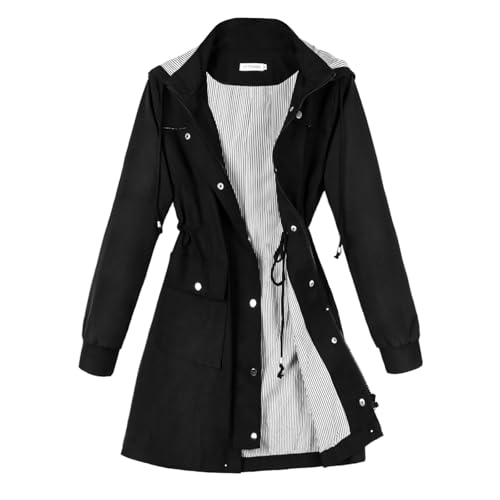 SUKUTU Rain Jacket Women Waterproof Raincoat Lightweight Windbreaker Outdoor Jacket Hooded Trench Coat