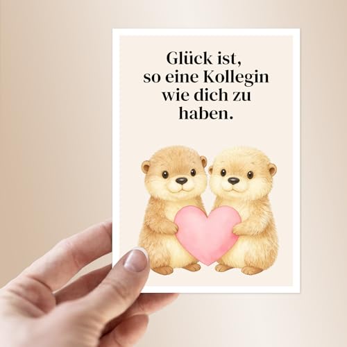 MURISE Abschiedskarte für Kollegin, Spruchkarte mit Otter-Motiv und Herz, Abschiedsgeschenk/Danke Geschenk für Lieblingskollegin, inkl. Umschlag, DIN A6