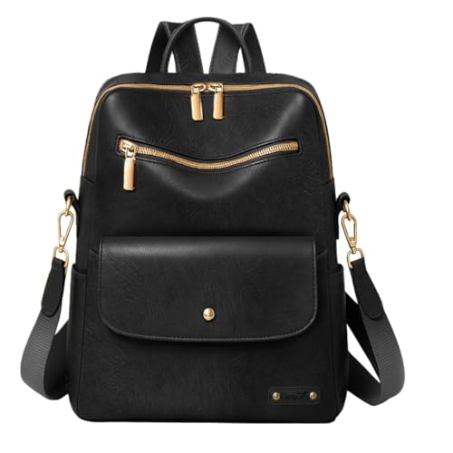 Mochila Bolsa Feminina Resistente Com Bolso Antifurto e Alça de Ombro Perfeita Para Trabalho Dia A Dia Passeio (Preto)
