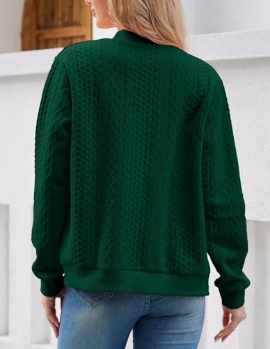 Image of WROLEM Women's Zip Up Cardigan Sweater Cable Hoodies Long Sleeve Jacket Outfits Crewneck Casual Coat