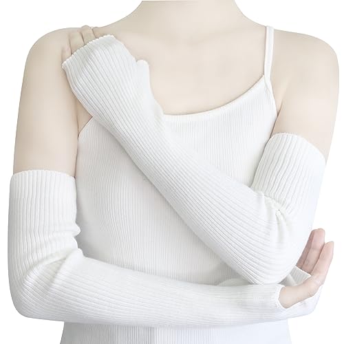YATANAM Wool Blended Wrist Warmers Warm Fingerless Gloves Knit Soft Arm Warmers Sleeves Typing Mittens for Women (19.7''/50cm, A-white)
