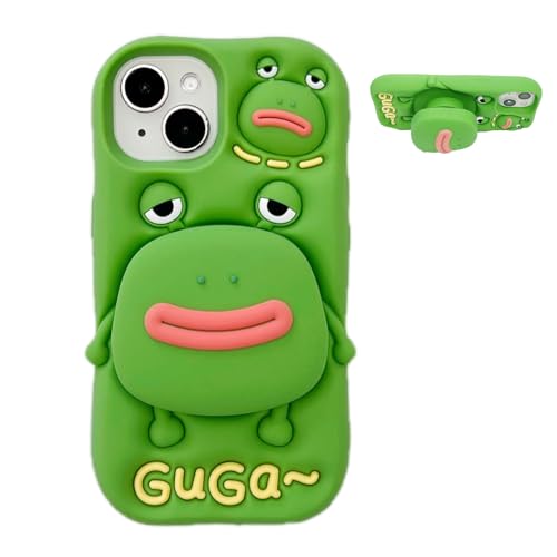 YAKVOOK Bracket Phone Case Compatible with iPhone 12/12 Pro，Cute 3D Cartoon Ugly Frog Holder Funny Soft Silicone Shockproof Protective Cover for Women Girls