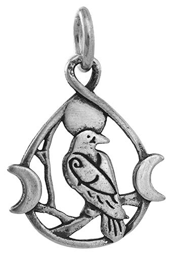 Sterling Silver Raven And Triple Moon - Small, Double Sided - (Charm Only Or Necklace) #TOP25