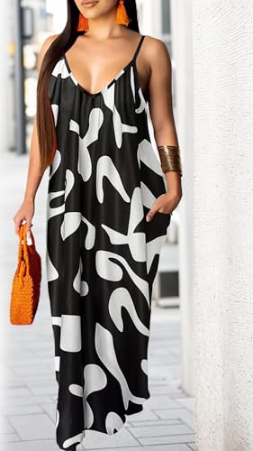 Image of Women's Casual Summer Maxi Dresses Sleeveless Adjustable Spaghetti Strap Loose Plus Size Dresses