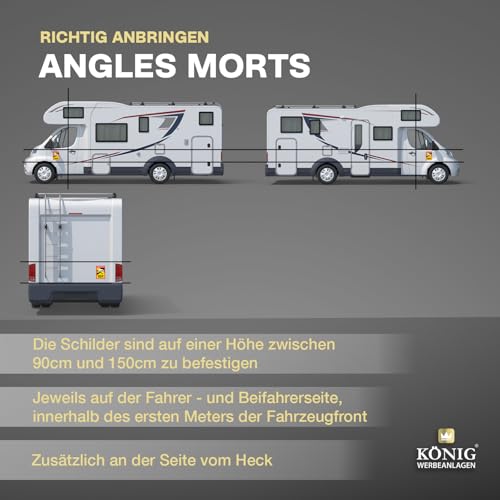 Angles Morts Magnetschilder für Wohnmobile 3er Set | Toter Winkel Schilder | magnetisch haftend | 25 × 17 cm | gemäß französischer StVO | UV- & wetterfest | Made in Germany