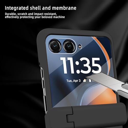 Image of Kapa Textured Grip with Stand Hinge Protection Back Cover for Moto Razr 50 Ultra | with [Inbuilt Glass] Full Body Shockproof Hard Back Case (Black)