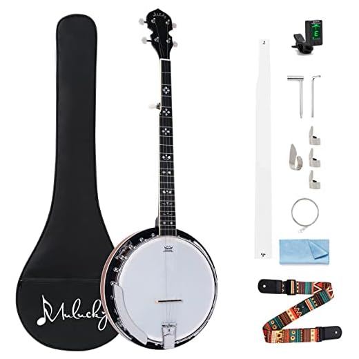 Mulucky 5 String Banjo, Full Size with 24 Brackets, Open Back, Maple Banjo with Remo Head, Geared 5th Tuner, Gift Package with Beginner Kit - B1101