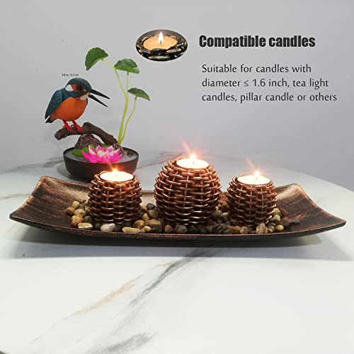 Candle Holder Set Of 3, Rustic Natural Candle Stand For Tea Light Pillars, Table Centerpiece Countertop Holiday Home Decoration, Birthday Gift #TOP3