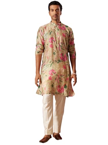 Kurta homme ensemble pyjama coton motif floral multicolore vêtement traditionnel mariage S