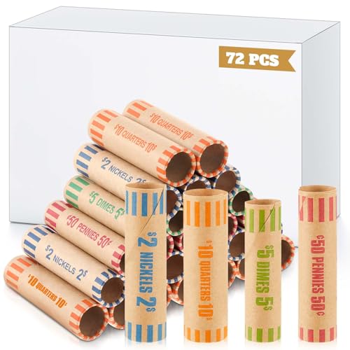 Outus 72 Pcs Preformed Coin Wrappers Rolls Assorted, 4 Style, Colorful
