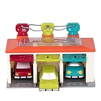 Battat – 3-Auto-Garage – Auto-Garage Spielset – Ursache-Wirkung-Spielzeug – Push & Go Autos – Farbcodiertes Sortierspielzeug – 2 Jahre +