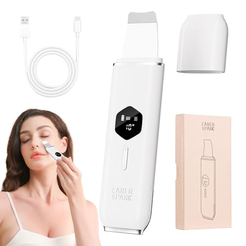 CARER SPARK Skin Scrubber Ultraschall,Ultraschallpeelinggerät für das Gesicht-Mitesser-Entferner mit 4 Modi LED-Anzeige,10-Min-Autoabschaltung für Tiefenreinigung Mitesserentfernung USB-Aufladung